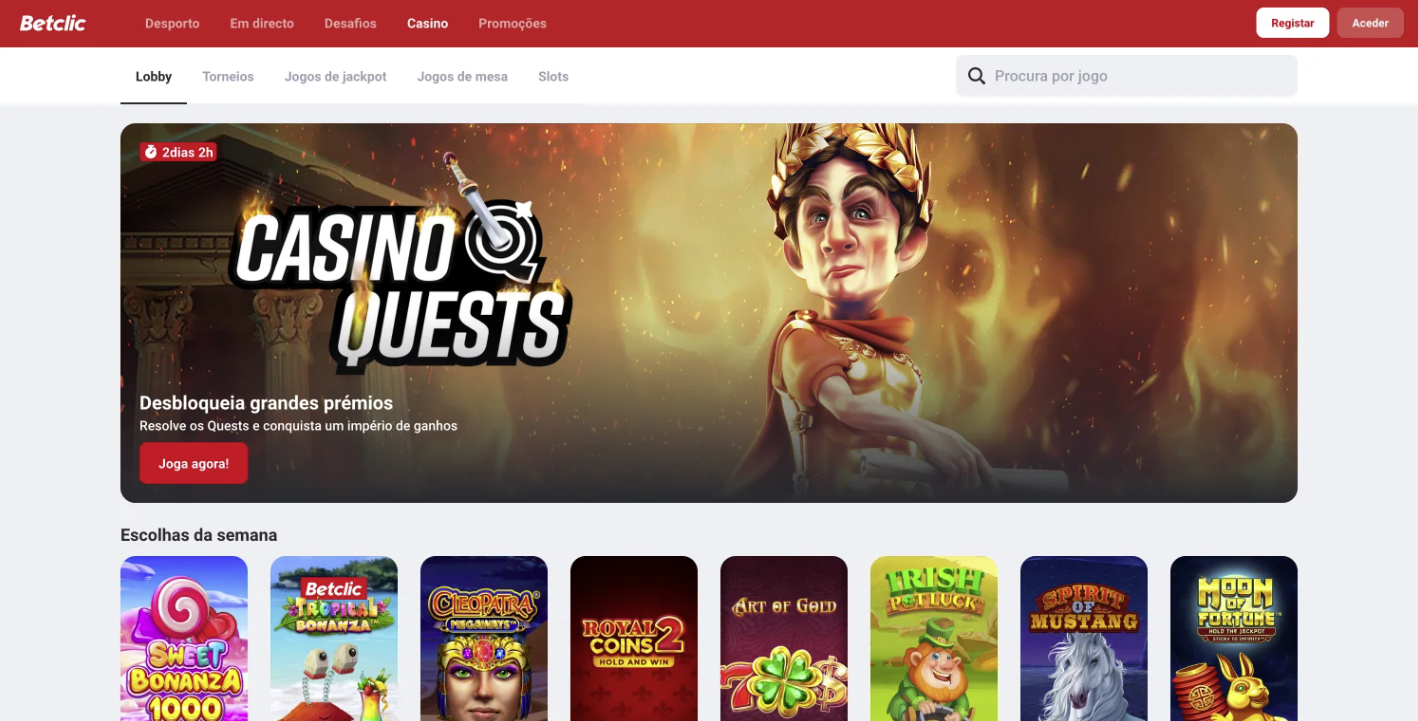 Seleção de slots e jogos ao vivo no Betclic Casino