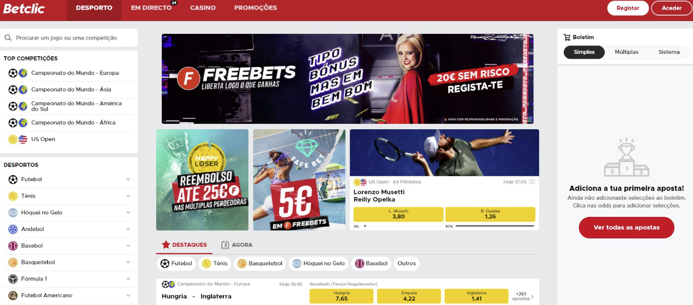 Visão geral do lobby do Betclic Casino